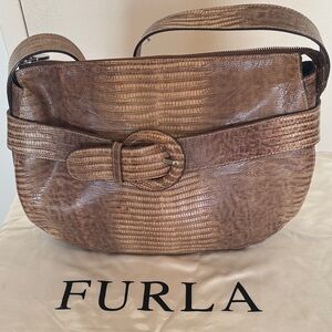 Furla Textured Tan Shoulder Bag